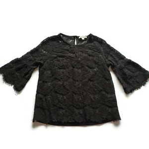 Monteau Black Lace Bell Sleeve Shirt Top medium